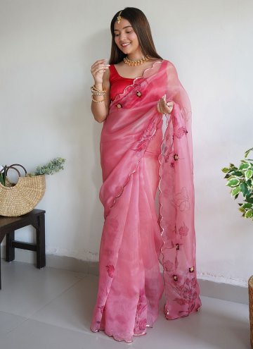 Aariwork Organza Pink Trendy Saree