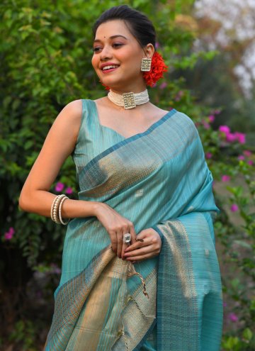 Adorable Aqua Blue Silk Woven Classic Designer Saree for Casual