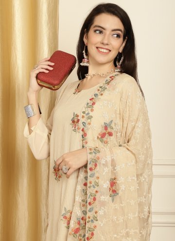 Adorable Beige Georgette Embroidered Trendy Suit