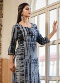 Adorable Black and Grey Cotton  Printed Party Wear Kurti - 1