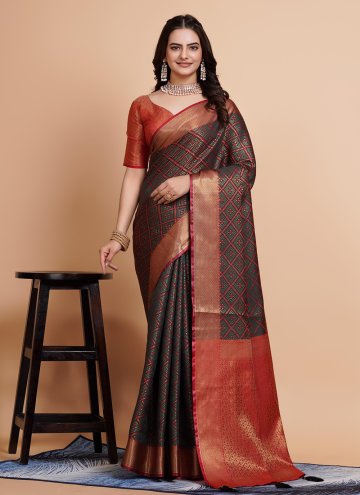 Adorable Black Banarasi Woven Classic Designer Saree