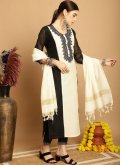Adorable Black Chanderi Embroidered Pant Style Suit - 1