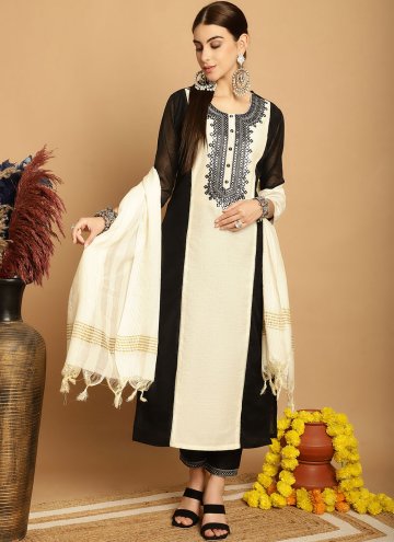Adorable Black Chanderi Embroidered Pant Style Suit