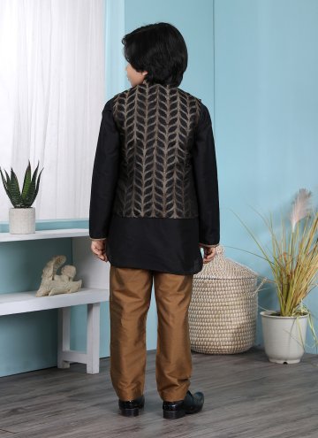 Adorable Black Cotton Silk Jacquard Work Kurta Payjama With Jacket