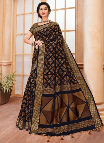 Adorable Black Cotton Silk Woven Contemporary Saree