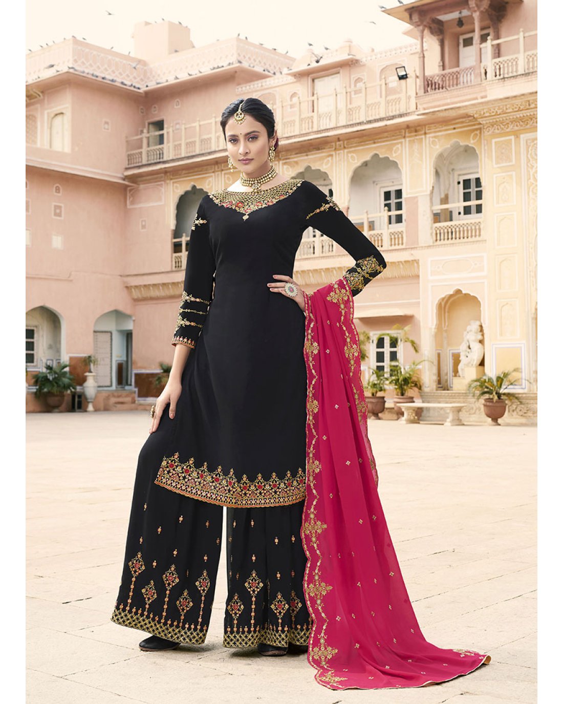 Adorable Black Faux Georgette Embroidered Designer Pakistani Salwar Suit