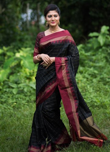 Adorable Black Raw Silk Woven Designer Saree for C