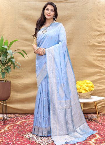 Adorable Blue Banarasi Woven Trendy Saree