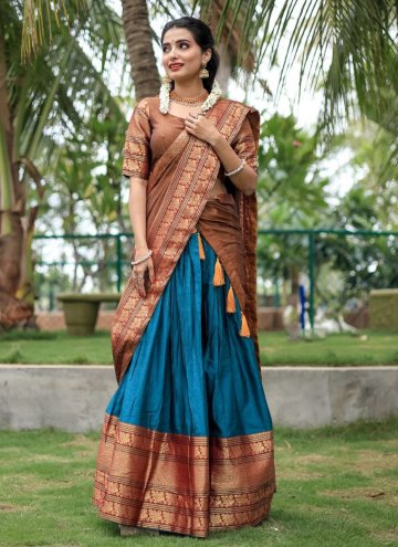 Adorable Blue Cotton  Woven Designer Lehenga Choli