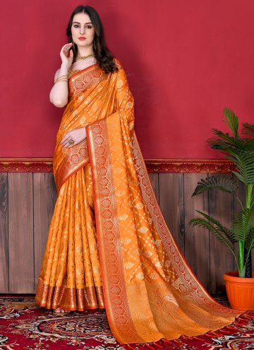 Adorable Border Orange Classic Designer Saree
