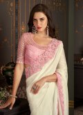 Adorable Border Silk Off White and Pink Trendy Saree - 1