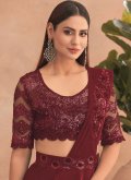 Adorable Brown Net Embroidered Lehenga Saree for Engagement - 1