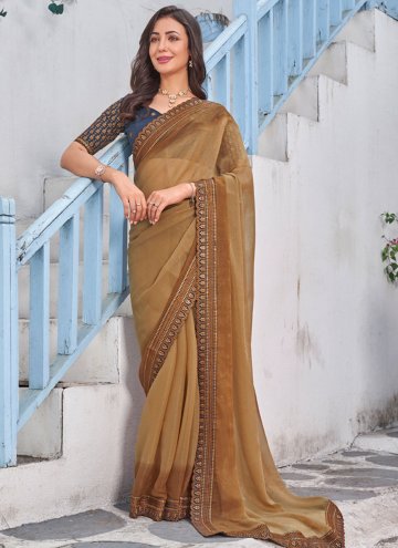Adorable Brown Shimmer Embroidered Contemporary Saree for Ceremonial
