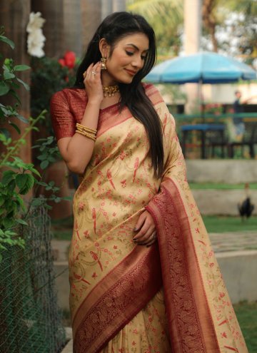 Adorable Cream Kanjivaram Silk Woven Classic Designer Saree
