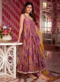 Adorable Digital Print Chanderi Silk Purple Readymade Anarkali Salwar Suit - 2
