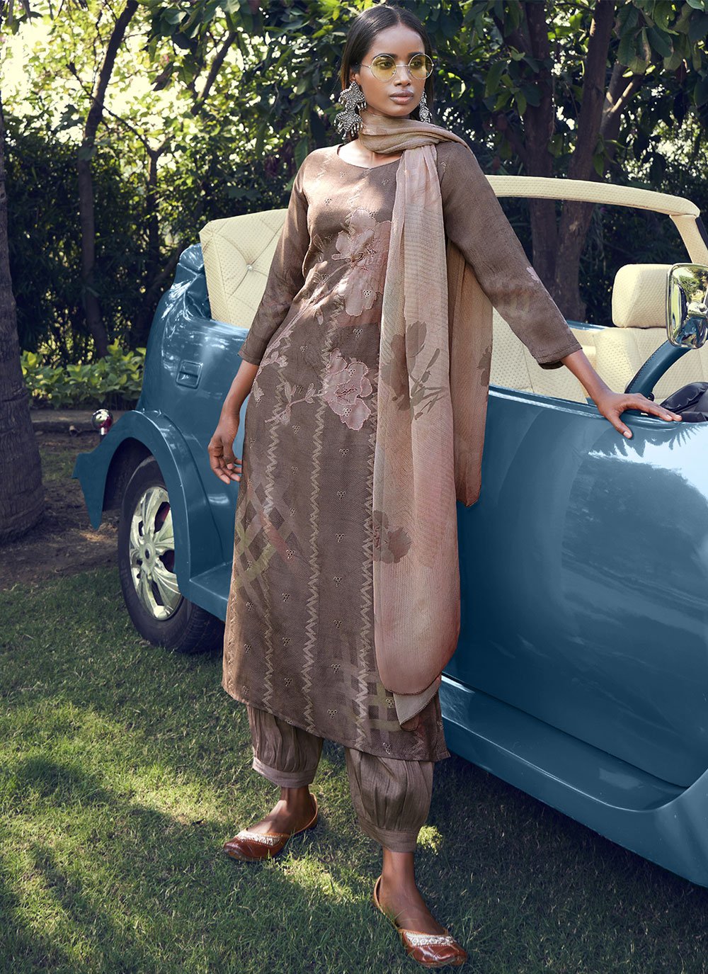 Adorable Digital Print Cotton Lawn Brown Designer Pakistani Salwar Suit