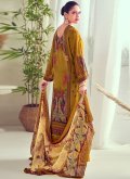 Adorable Digital Print Muslin Mustard Pakistani Suit - 1