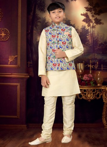 Adorable Digital Print Silk Cream and Multi Colour Kurta Payjama With Jacket