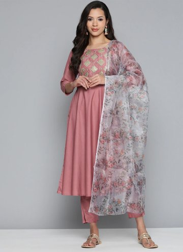 Adorable Embroidered Cotton Silk Pink Salwar Suit