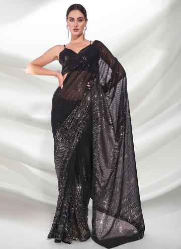 Adorable Embroidered Georgette Black Trendy Saree