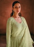 Adorable Embroidered Georgette Green Gown - 1