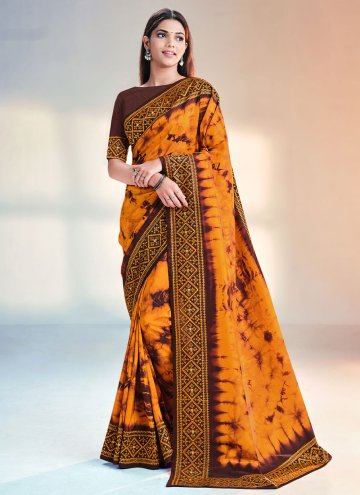 Adorable Embroidered Poly Silk Orange Traditional Saree