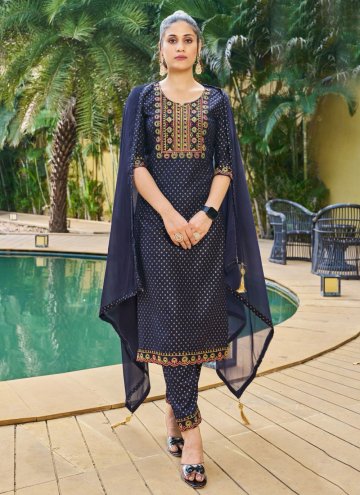 Adorable Embroidered Rayon Navy Blue Trendy Salwar Suit