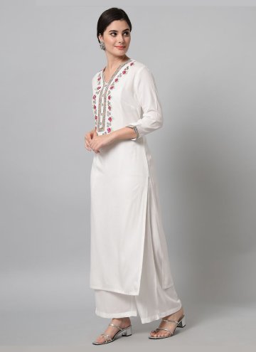 Adorable Embroidered Rayon White Party Wear Kurti