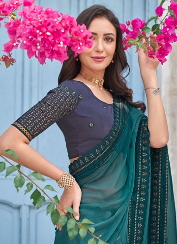Adorable Embroidered Shimmer Teal Classic Designer Saree