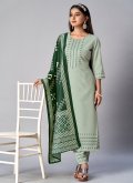Adorable Green Cotton  Jacquard Work Designer Salwar Kameez - 3