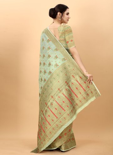 Adorable Green Cotton Silk Woven Contemporary Saree