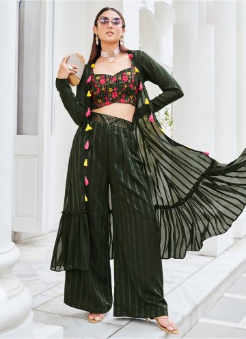 Adorable Green Georgette Embroidered Palazzo Suit 