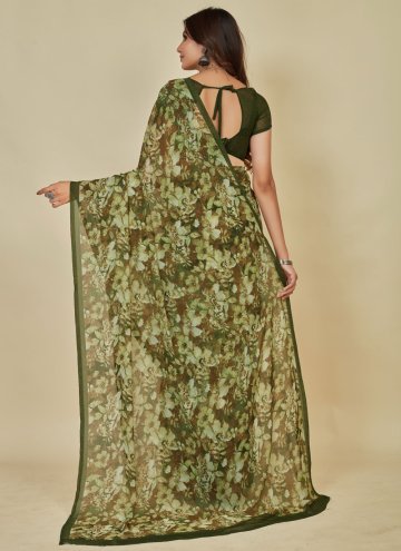 Adorable Green Georgette Floral Print Contemporary Saree for Casual