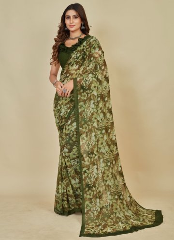 Adorable Green Georgette Floral Print Contemporary