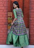 Adorable Green Jacquard Silk Patola Print Floor Length Gown for Ceremonial - 2