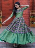 Adorable Green Jacquard Silk Patola Print Floor Length Gown for Ceremonial - 3