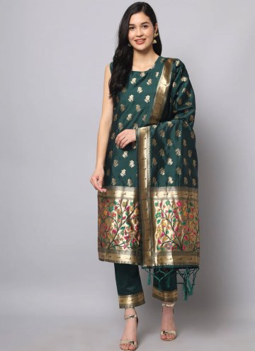 Adorable Green Silk Jacquard Work Salwar Suit for 