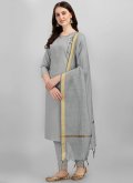 Adorable Grey Cotton Silk Embroidered Salwar Suit - 2