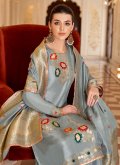 Adorable Grey Jacquard Fancy work Designer Pakistani Salwar Suit - 1