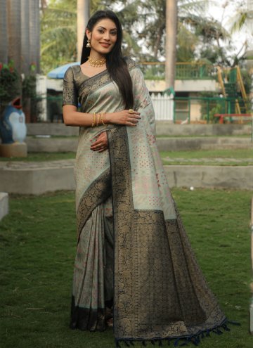 Adorable Grey Kanjivaram Silk Woven Classic Designer Saree