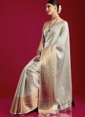 Adorable Grey Kanjivaram Silk Woven Trendy Saree - 2