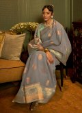 Adorable Grey Linen Woven Traditional Saree for Festival - 1