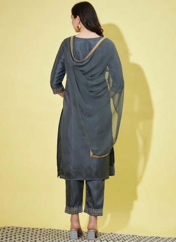 Adorable Grey Silk Blend Embroidered Salwar Suit