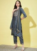 Adorable Grey Silk Blend Embroidered Salwar Suit - 2