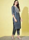 Adorable Grey Silk Blend Embroidered Salwar Suit - 3