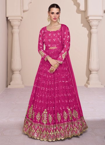 Adorable Hot Pink Chinon Embroidered Floor Length 