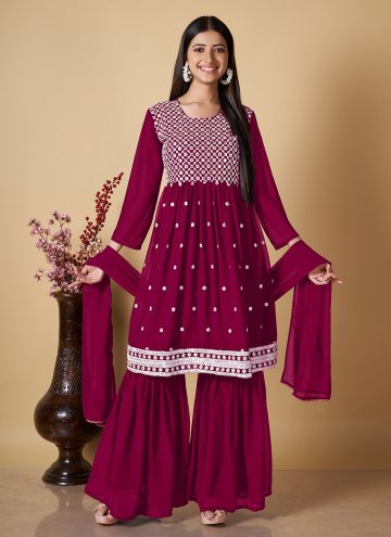 Adorable Hot Pink Georgette Embroidered Palazzo Su