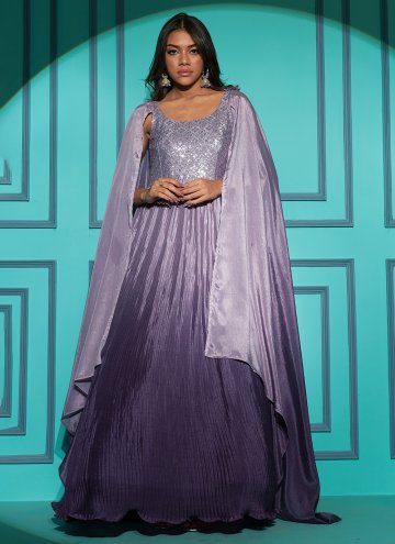 Adorable Lavender Chinon Embroidered Readymade Designer Gown for Ceremonial