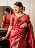 Adorable Magenta Handloom Silk Border Trendy Saree for Casual - 1