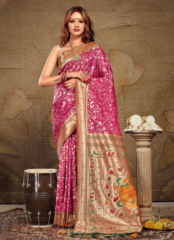 Adorable Magenta Silk Woven Designer Traditional Saree
